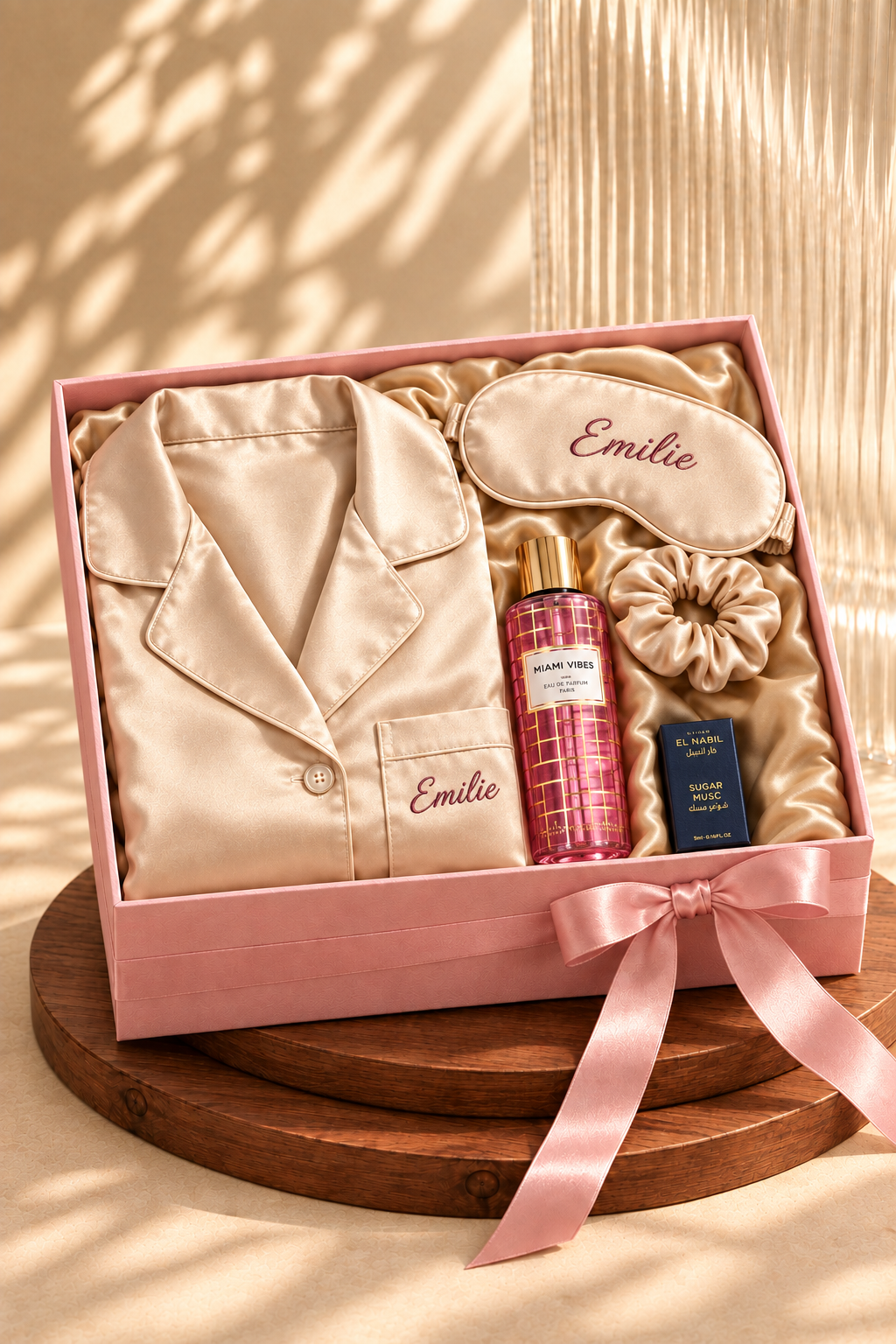Coffret Femme, personnalisé  pyjama satin et brume parfumée - EB CRÉATIONS 