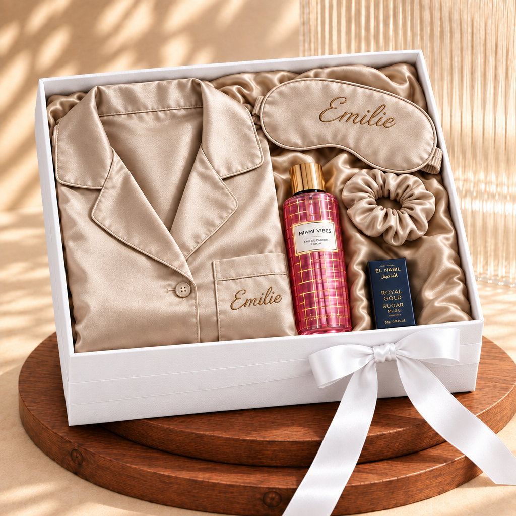 Coffret Femme Personnalisé – Pyjama Satin & Brume Parfumée