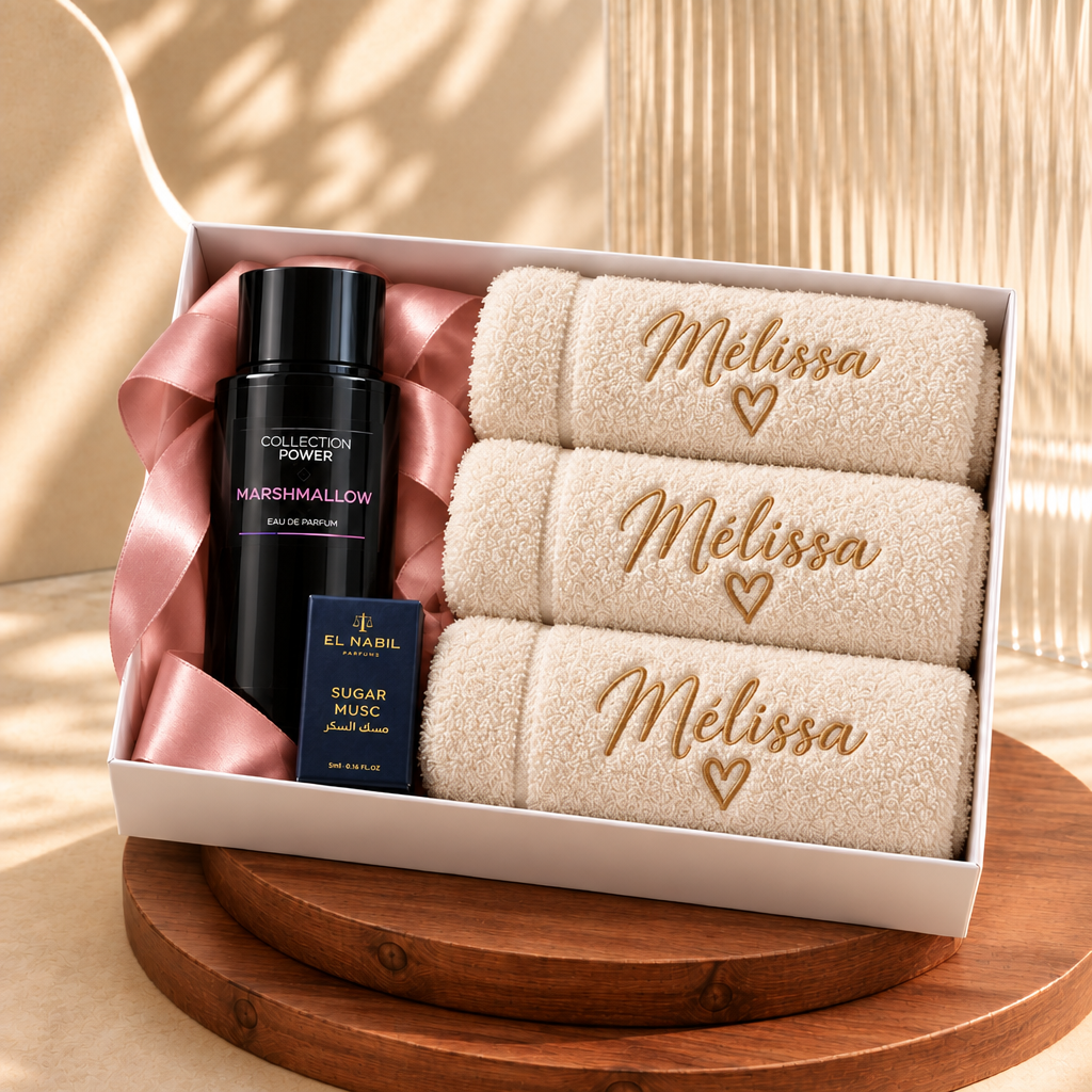 Coffret Bien-Être Personnalisé – Serviettes & Parfum