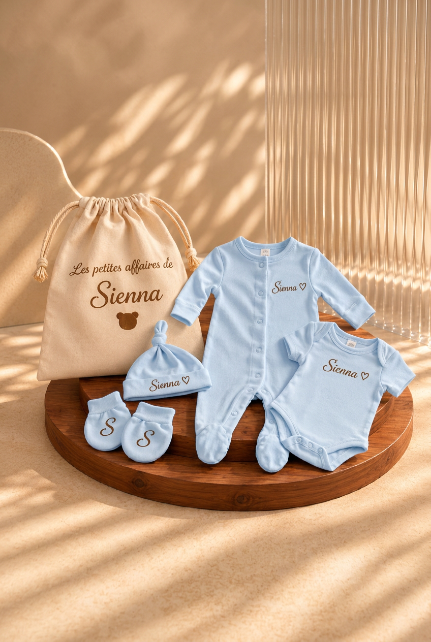 Ensemble Naissance Personnalisé – Trousseau Complet de Bébé