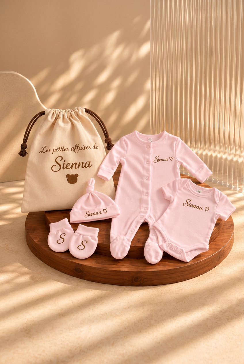 Ensemble Naissance Personnalisé – Trousseau Complet de Bébé