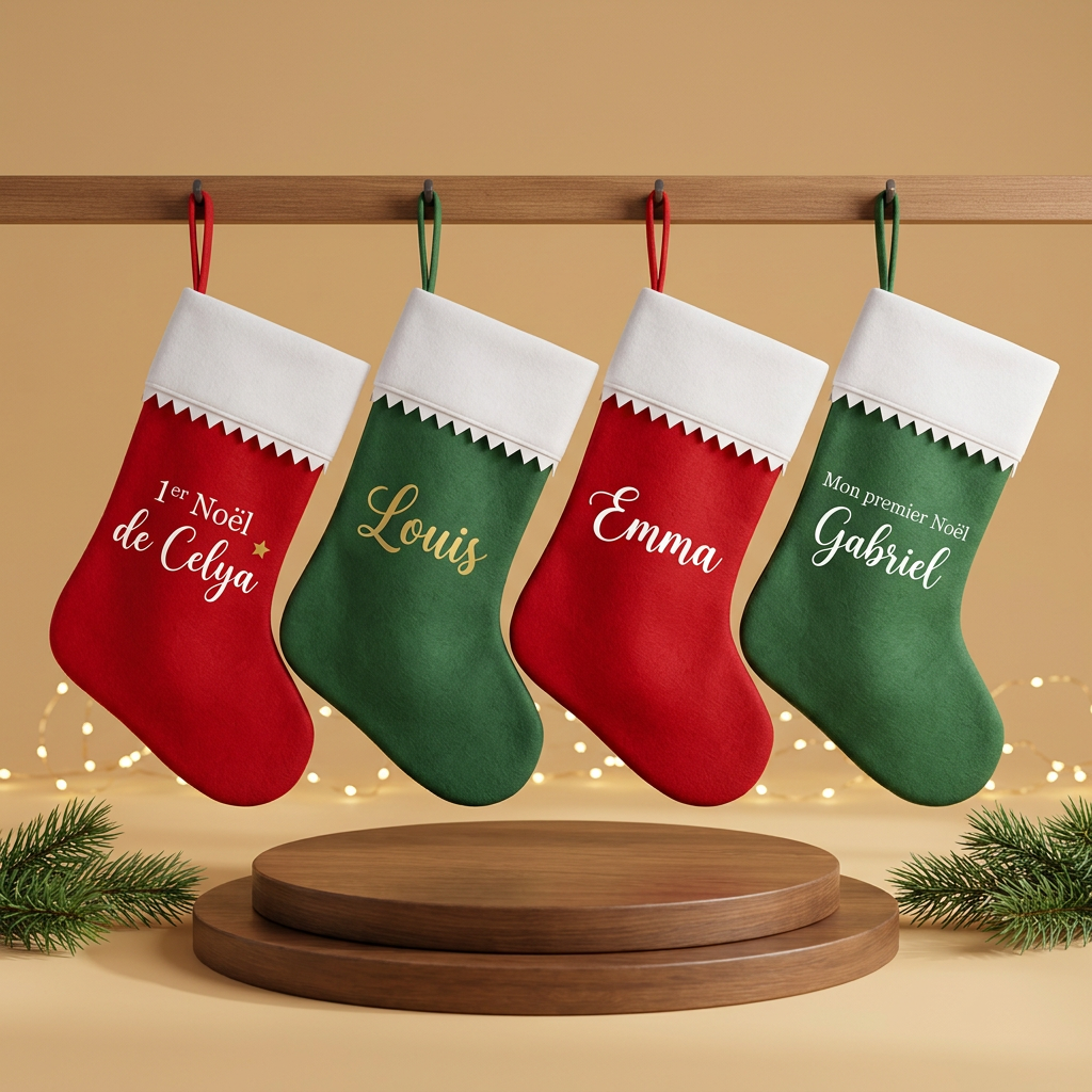 Chaussettes de Noël personnalisées avec prénoms et premier Noël de Celya