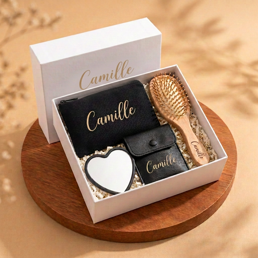 Coffret avec prénom remonté dans la partie haute de la boîte