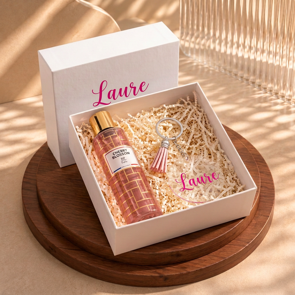 Coffret brume et porte-clés Laure en rose fuchsia