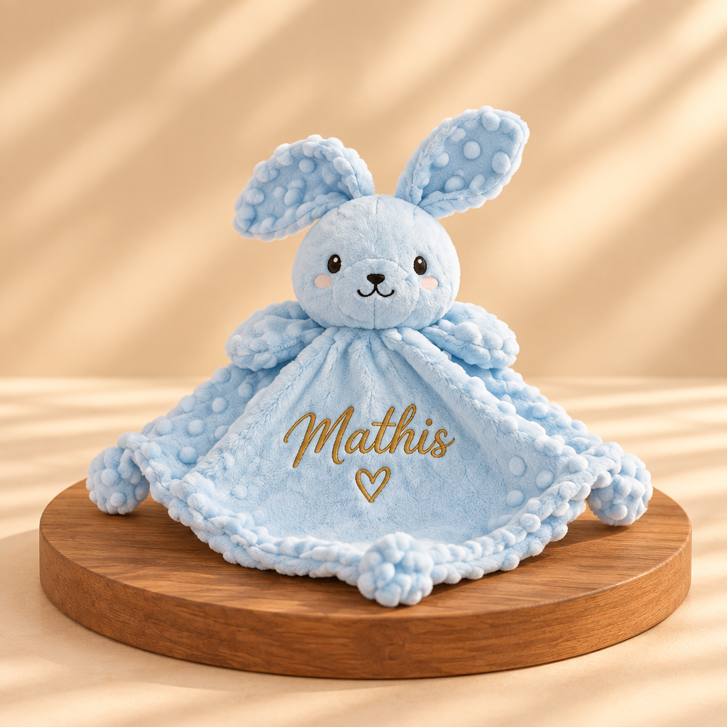 Doudou lapin bleu
